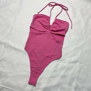 Barbie Pink Smocked Bodysuit, Halter Neck High-Leg Cut, Size XS